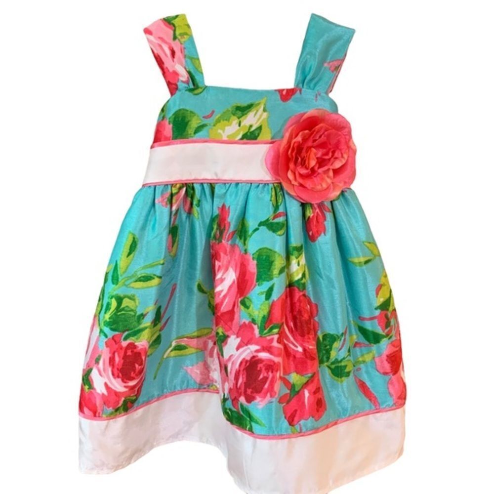 Zunie Green & Pink Floral‎ Occasion Dress 3T